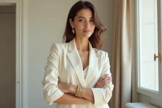Femme portant un large bracelet doré surdimensionné au poignet, exemple d'erreur de style à éviter pour rester élégante