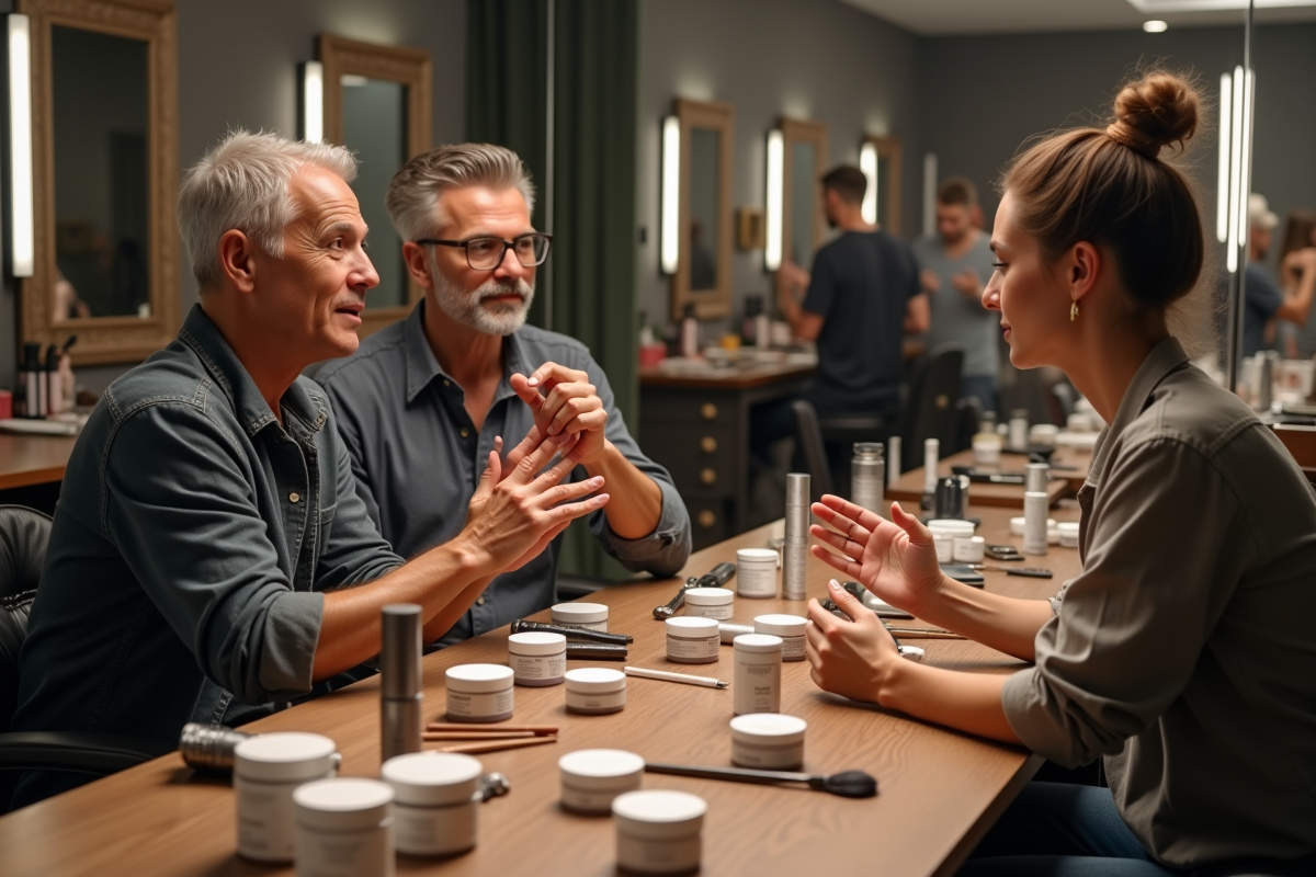 Groupe de maquilleurs discutant de crèmes hydratantes