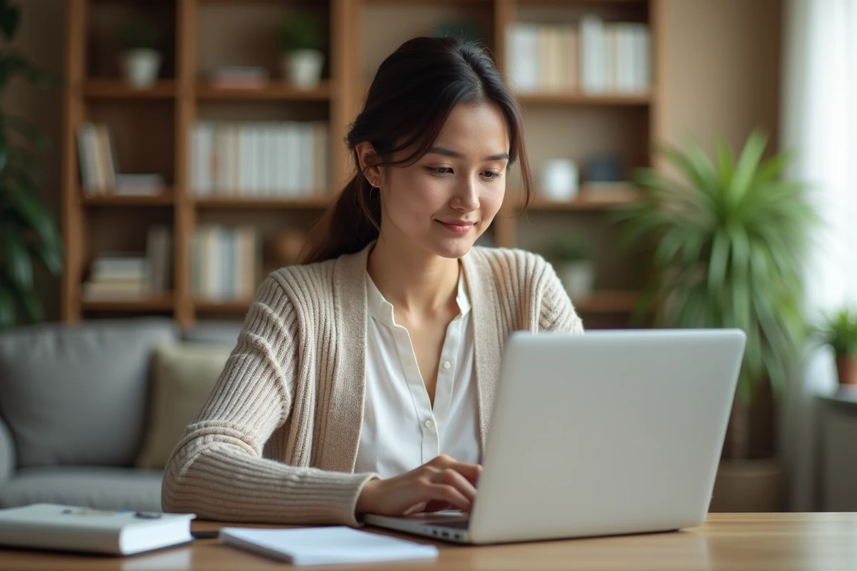 Femme travaillant sur son ordinateur dans un bureau à domicile
