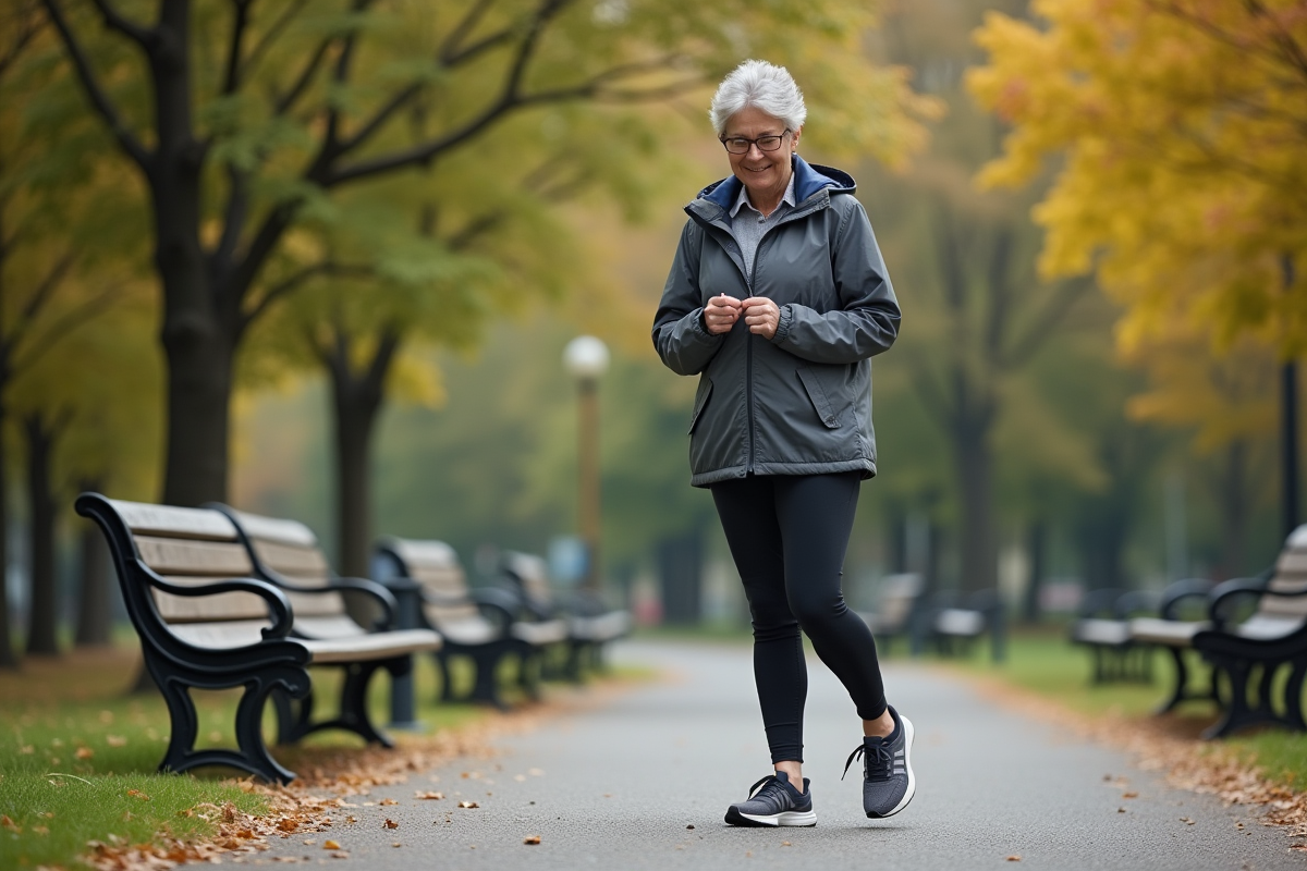 Femme en course dans un parc avec ses nouvelles chaussures
