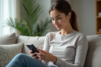 Jeune femme vérifiant ses données de santé sur smartphone