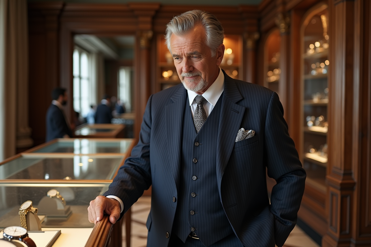 Homme français distingué dans une boutique de luxe