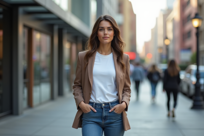 Jeune femme confiante en streetwear dans la ville