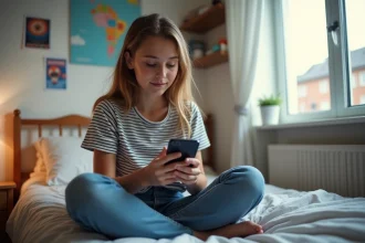 Jeune fille française assise sur son lit en réfléchissant