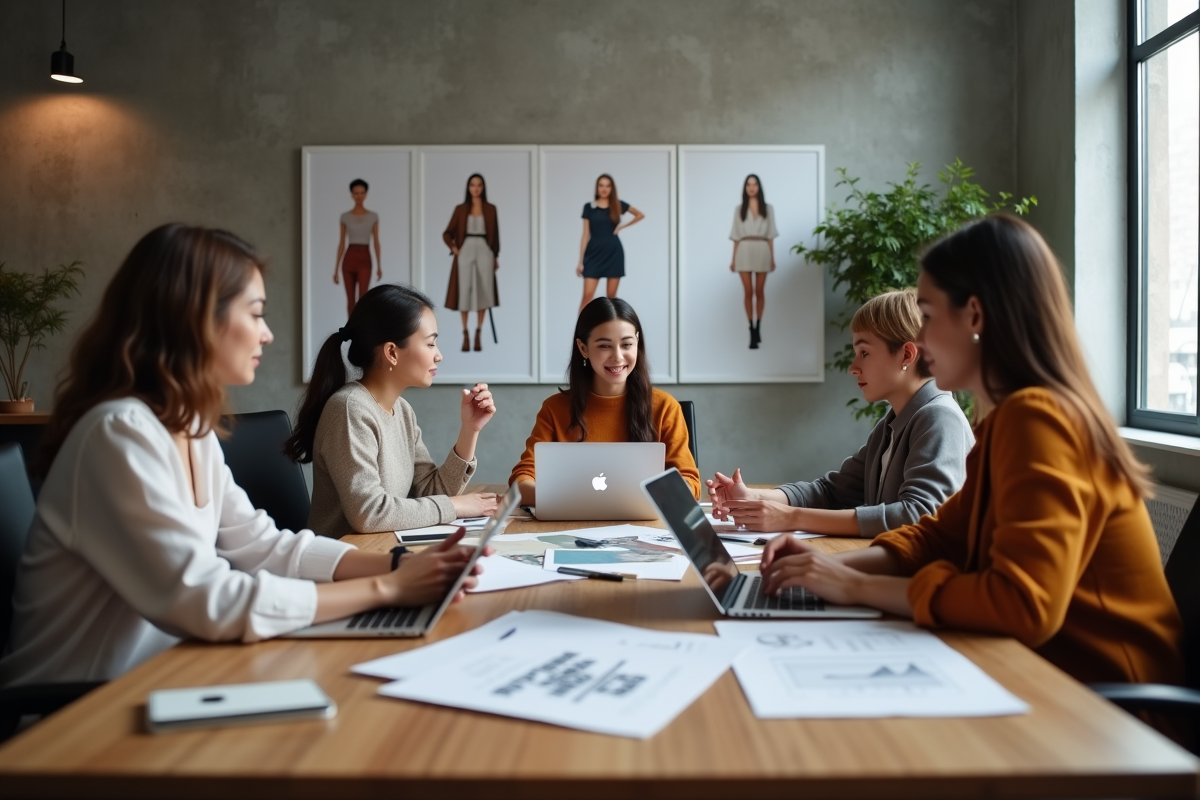 Groupe de professionnels de la mode en réunion autour d