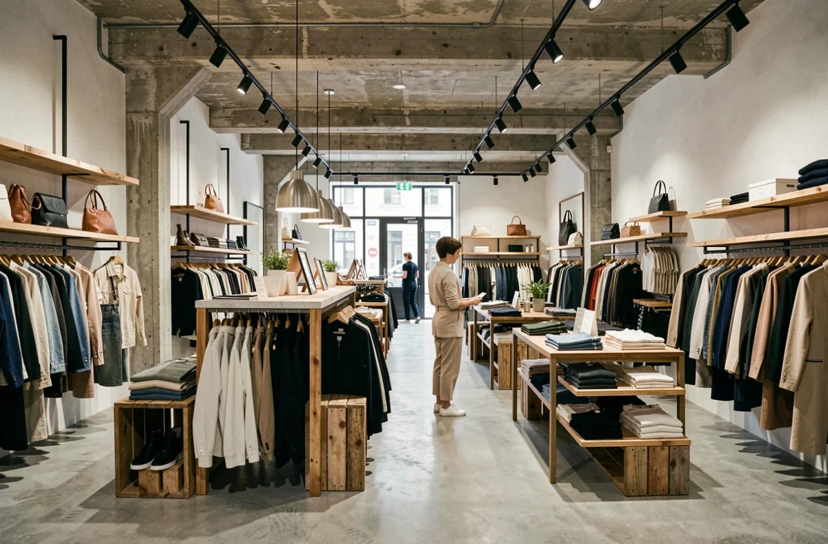 Intérieur du concept store Show Rooms à Dijon avec rayon de mode féminine tendance